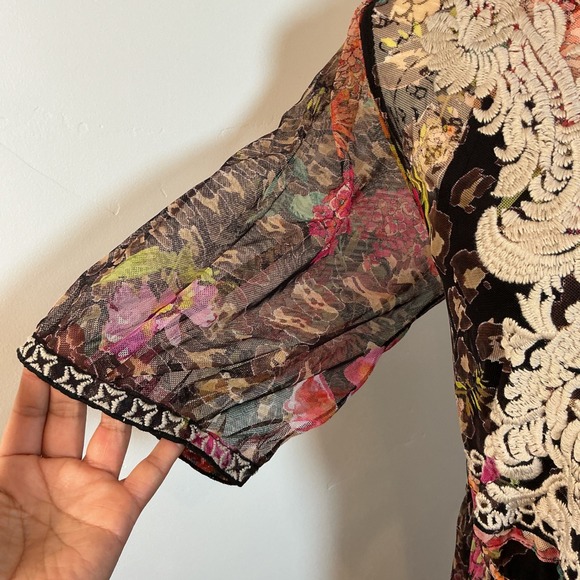 NWT Johnny Was Floral Embroidered Nylon Dress Maxi Sheer Overlay Bohemian Sz S - Picture 7 of 13